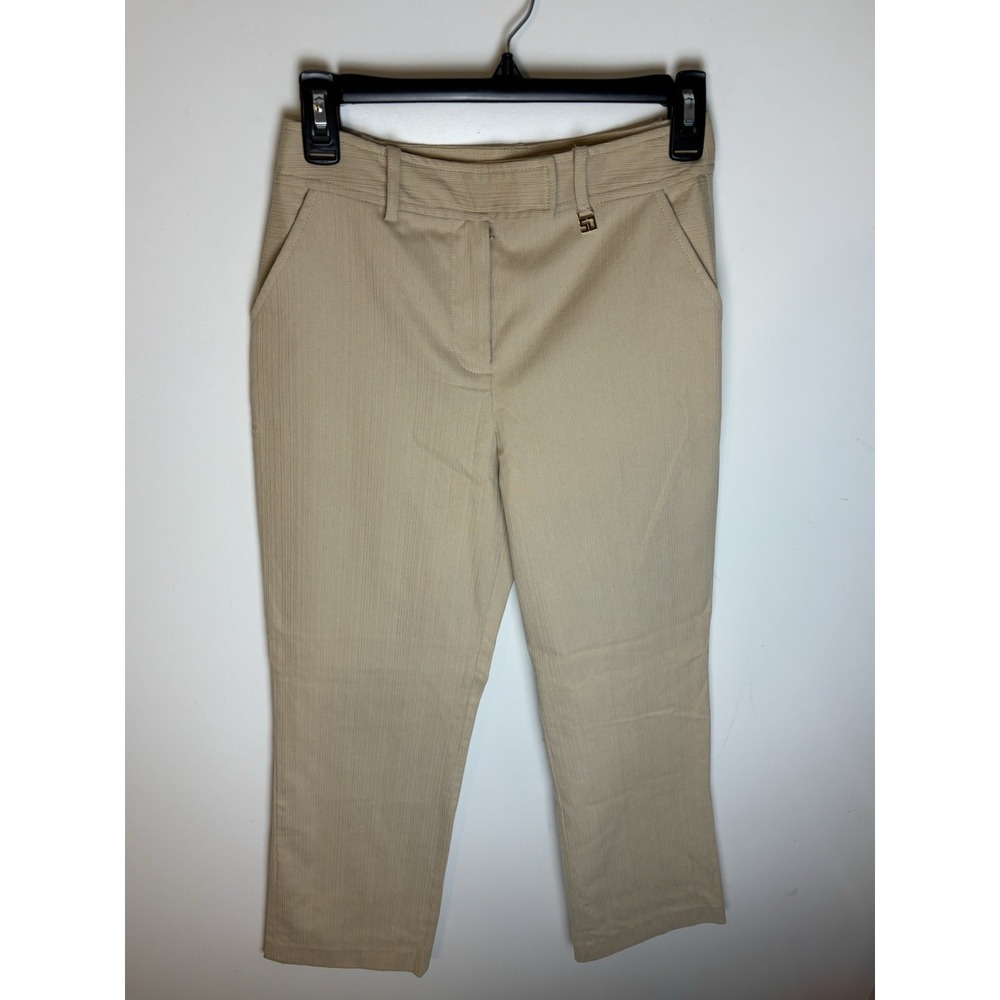 St. John Sport Trouser Dress Pants Women Khaki Tan Gold Preppy Business Sz 2 NWT
